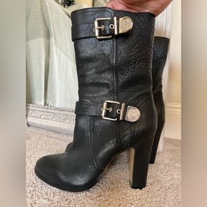Vince Camuto black leather high heel calf boot size 8M.